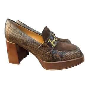 Tod's Snake Effect Loafer Platform Heel Women size 37.5 US 7.5